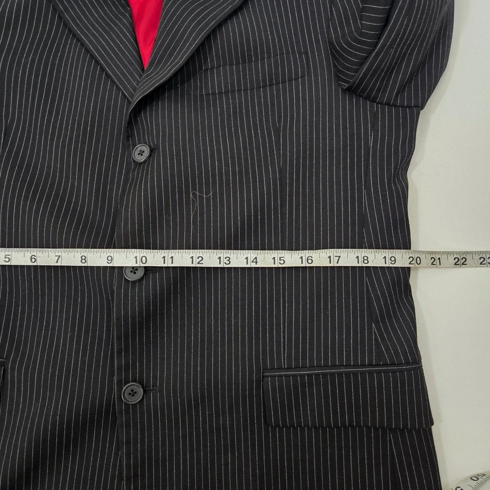 Vintage Tommy Hilfiger Mens Wool Pinstripe Blazer Jacket 40R Red Lining Black